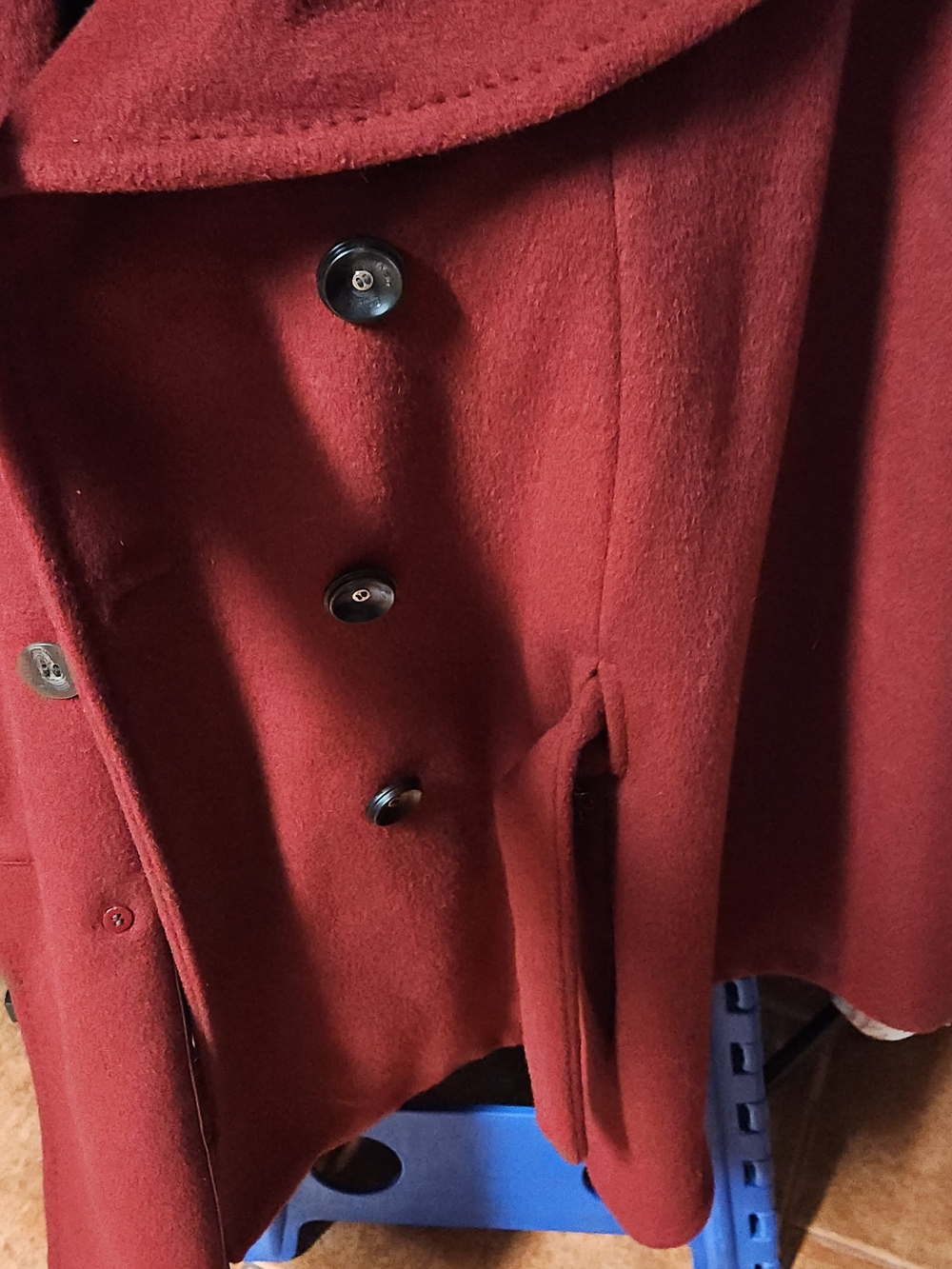 Calvin Klein Crimson Red Wool Blend Belted Double Breasted Cape Coat S/M - Picture 11 of 13